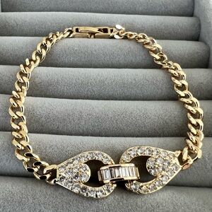 Bracelet With Gold Filled Brass Links With Larger Iced-Out CZ Links In Center